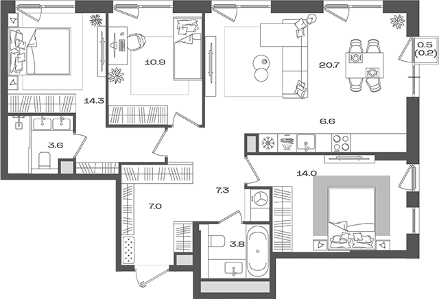 Планировка — Pave, 4-комн., 88 м²