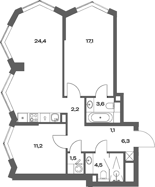 Планировка — Акценты, 3-комн., 72 м²