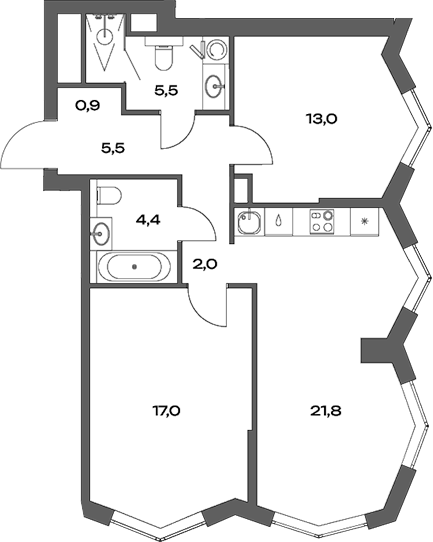 Планировка — Акценты, 3-комн., 70 м²