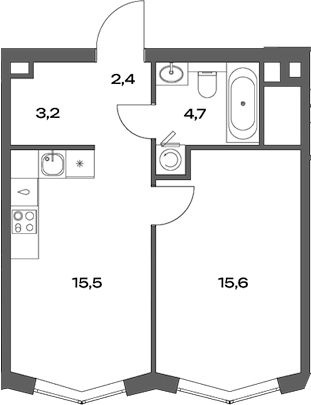 Планировка — Акценты, 2-комн., 41 м²