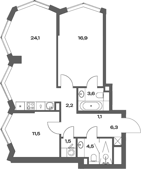 Планировка — Акценты, 3-комн., 72 м²