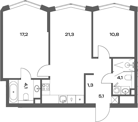 Планировка — Акценты, 3-комн., 64 м²