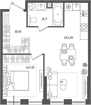 Планировка — Pave, 2-комн., 46 м²