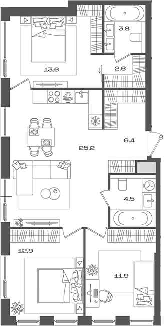 Планировка — Pave, 4-комн., 81 м²