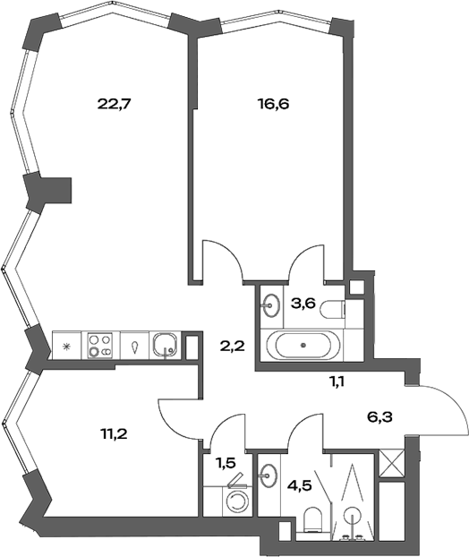 Планировка — Акценты, 3-комн., 70 м²