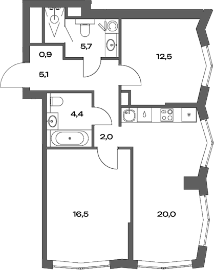 Планировка — Акценты, 3-комн., 67 м²