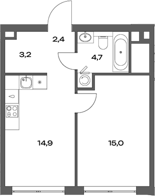 Планировка — Акценты, 2-комн., 40 м²