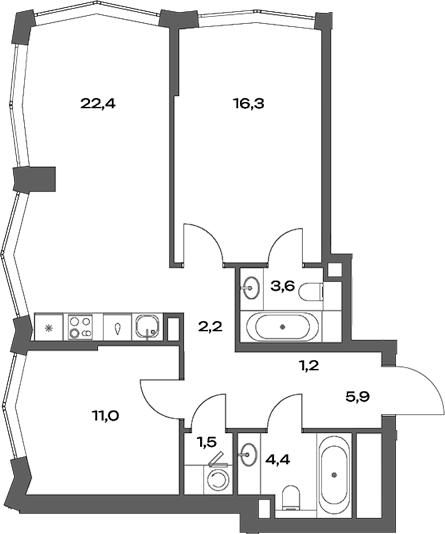 Планировка — Акценты, 3-комн., 69 м²