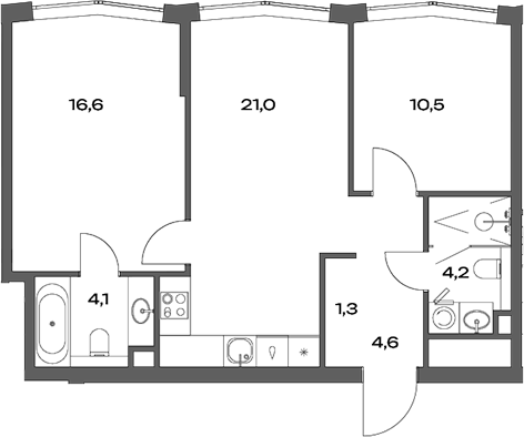 Планировка — Акценты, 3-комн., 62 м²