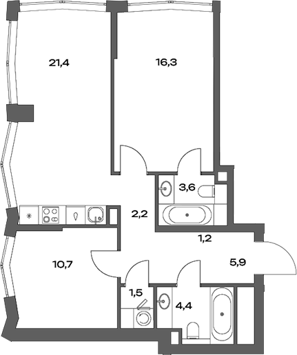 Планировка — Акценты, 3-комн., 67 м²