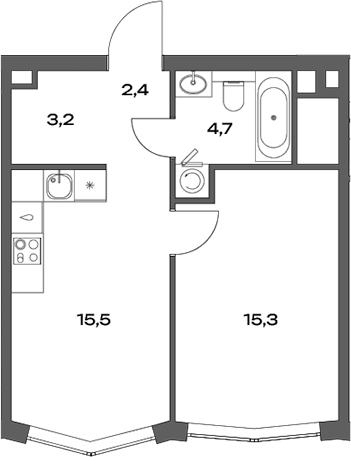 Планировка — Акценты, 2-комн., 41 м²