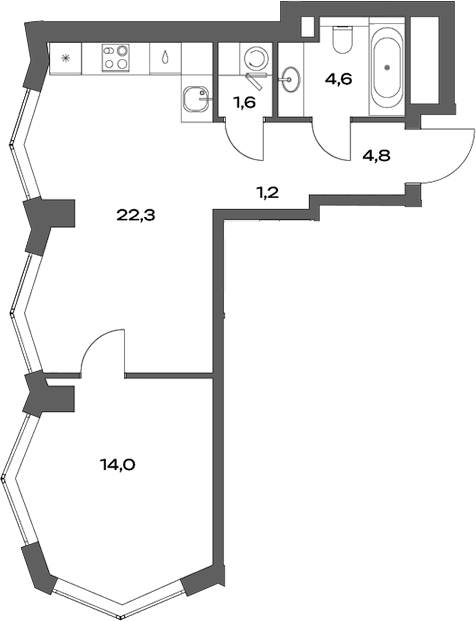 Планировка — Акценты, 2-комн., 48 м²