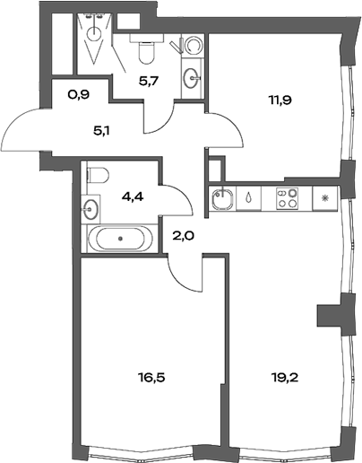Планировка — Акценты, 3-комн., 66 м²