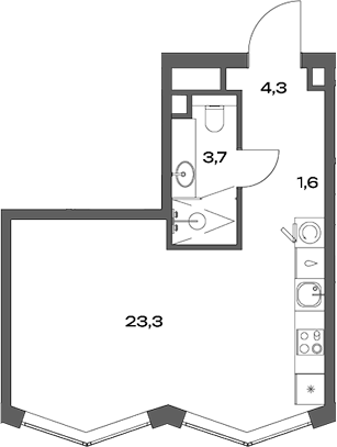 Планировка — Акценты, Студия, 33 м²