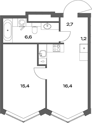 Планировка — Акценты, 2-комн., 42 м²
