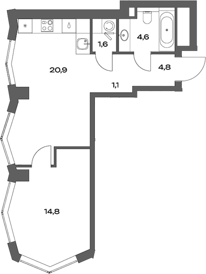Планировка — Акценты, 2-комн., 48 м²