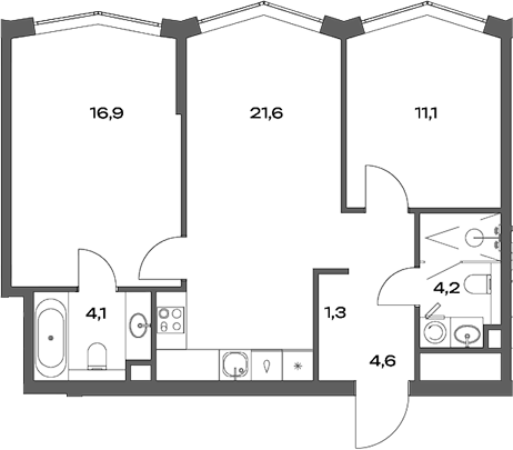 Планировка — Акценты, 3-комн., 64 м²