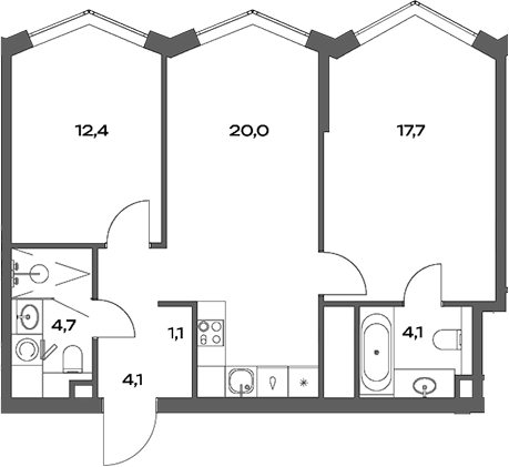 Планировка — Акценты, 3-комн., 64 м²