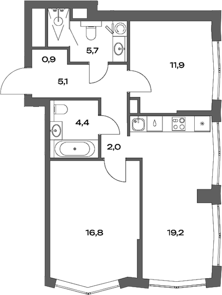 Планировка — Акценты, 3-комн., 66 м²