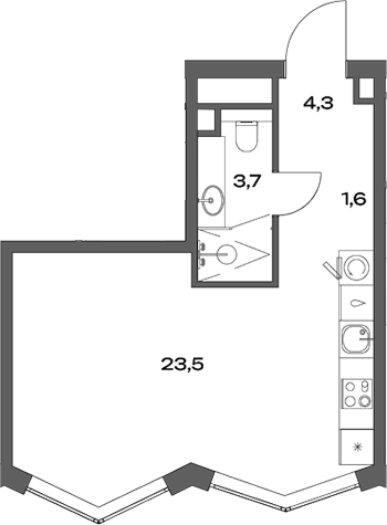 Планировка — Акценты, Студия, 33 м²