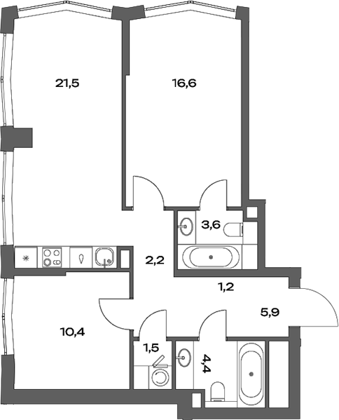 Планировка — Акценты, 3-комн., 67 м²