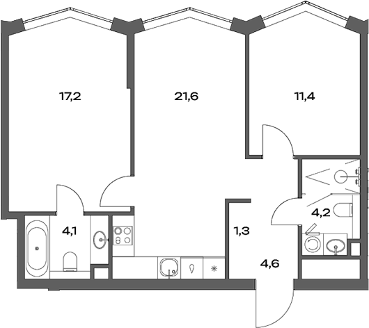 Планировка — Акценты, 3-комн., 64 м²