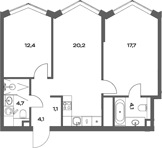 Планировка — Акценты, 3-комн., 64 м²