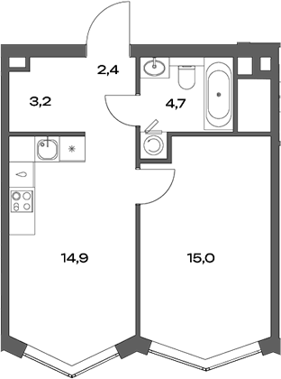 Планировка — Акценты, 2-комн., 42 м²