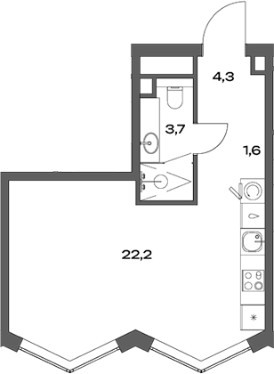Планировка — Акценты, Студия, 33 м²