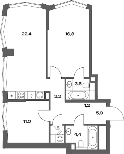 Планировка — Акценты, 3-комн., 68 м²