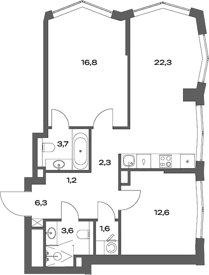 Планировка — Акценты, 3-комн., 68 м²