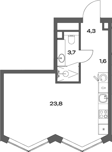 Планировка — Акценты, Студия, 33 м²
