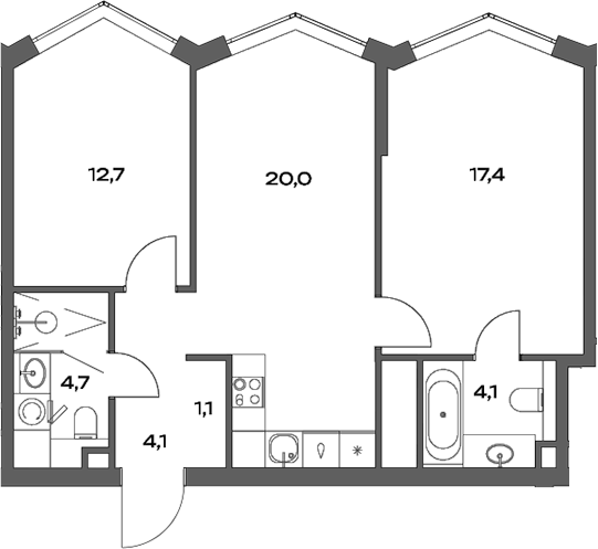Планировка — Акценты, 3-комн., 64 м²