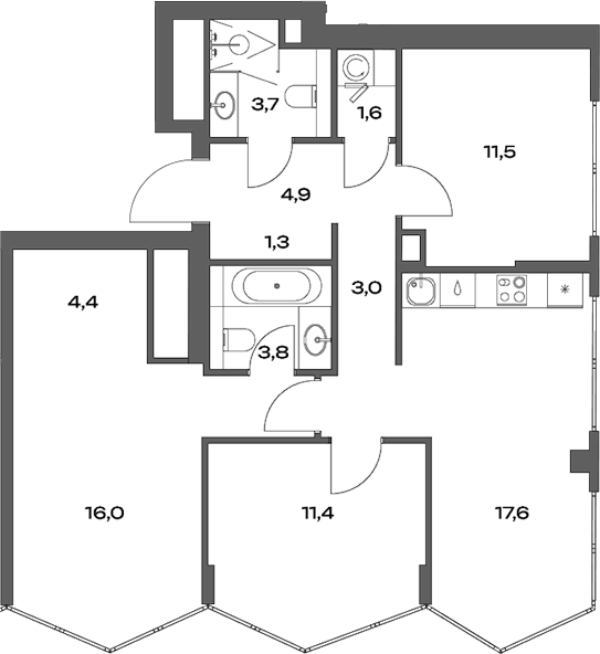 Планировка — Акценты, 4-комн., 79 м²