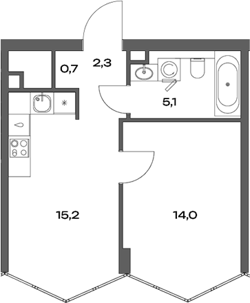 Планировка — Акценты, 2-комн., 37 м²