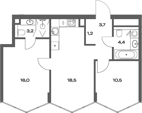 Планировка — Акценты, 3-комн., 58 м²