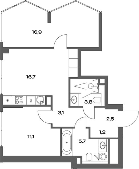 Планировка — Акценты, 3-комн., 61 м²