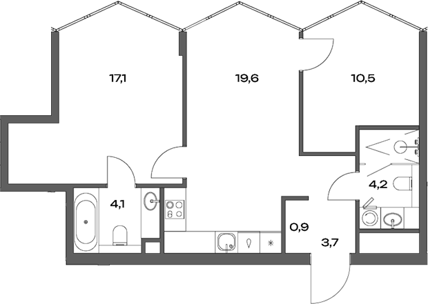 Планировка — Акценты, 3-комн., 60 м²