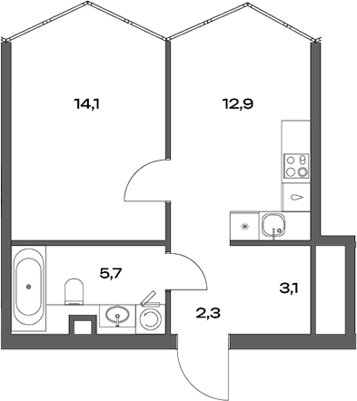 Планировка — Акценты, 2-комн., 38 м²