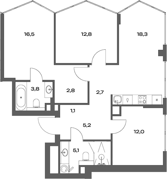 Планировка — Акценты, 4-комн., 80 м²
