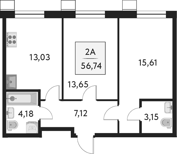 Планировка — Бархат.Сити, 2-комн., 57 м²