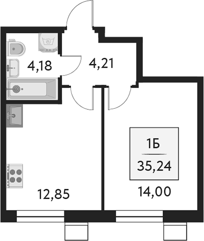 Планировка — Бархат.Сити, 1-комн., 35 м²