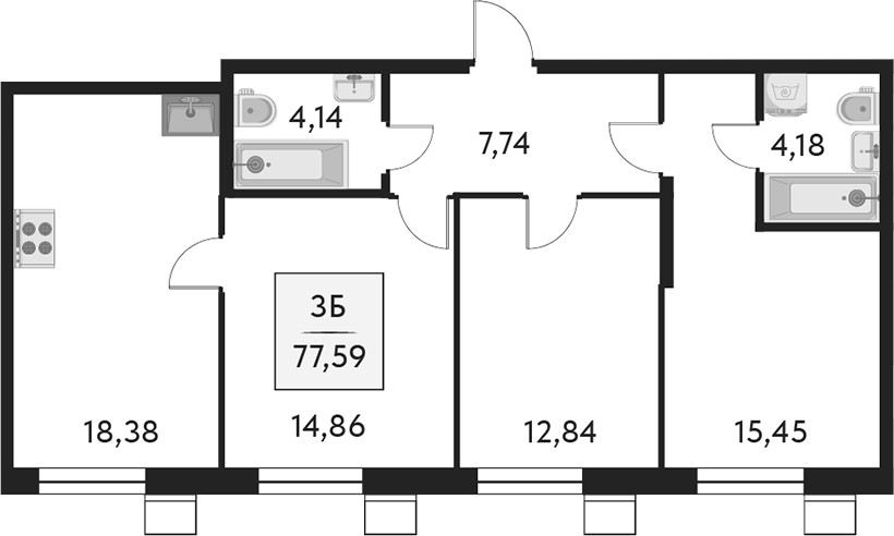 Планировка — Бархат.Сити, 4-комн., 78 м²