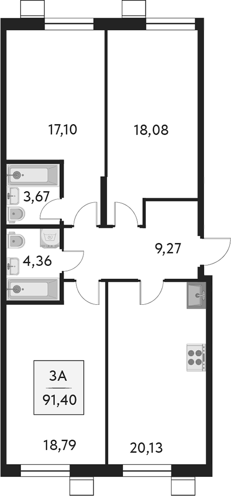 Планировка — Бархат.Сити, 4-комн., 91 м²