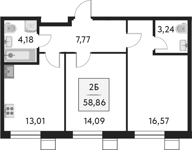 Планировка — Бархат.Сити, 2-комн., 59 м²