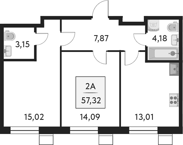 Планировка — Бархат.Сити, 2-комн., 57 м²