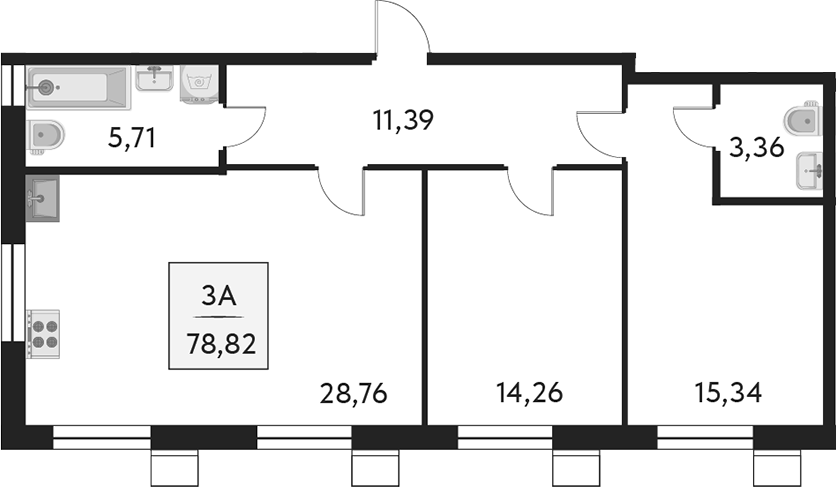 Планировка — Бархат.Сити, 3-комн., 79 м²