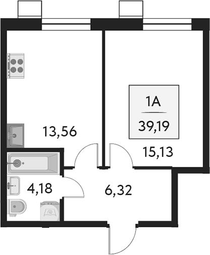 Планировка — Бархат.Сити, 1-комн., 39 м²