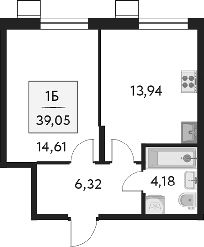 Планировка — Бархат.Сити, 1-комн., 39 м²