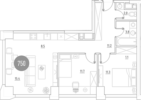 Планировка — ВЭРИ на Ботанической, 3-комн., 65 м²